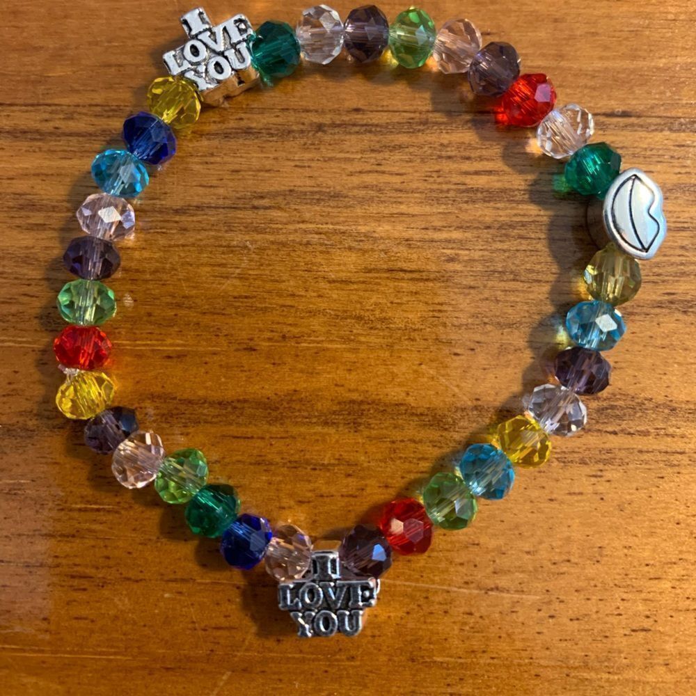 Handmade multi cooored beaded stretch bracelet I love you